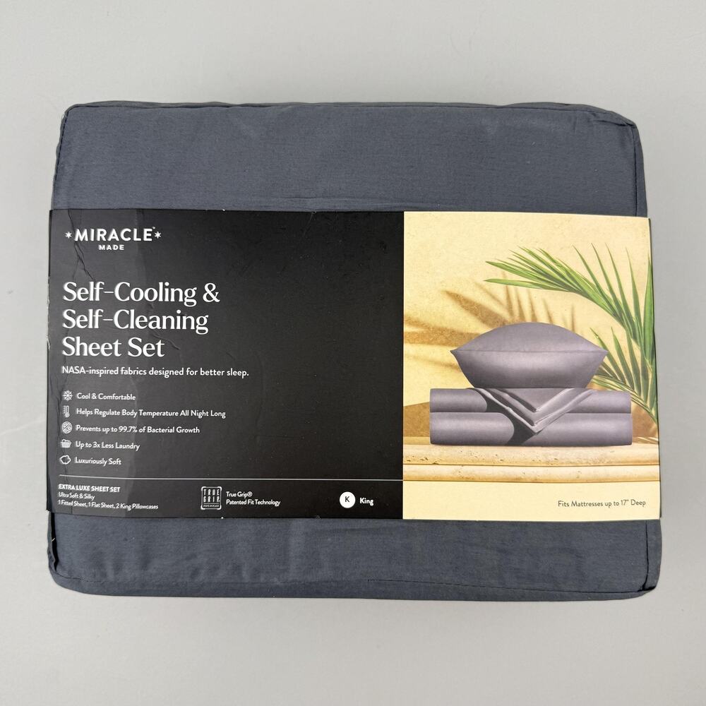 Miracle Made Sheet Set King EXTRA LUXE Cooling Self Cleaning Charcoal Gray New